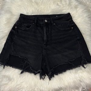 American Eagle Comfort Stretch Waistband Black Denim Distressed Shorts